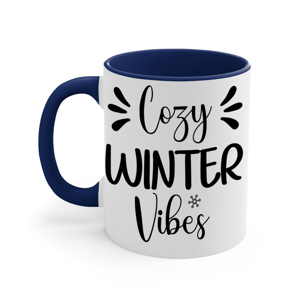 Cozy Winter Vibes76# Mug featuring a two-tone design with a colored handle and glossy finish, available in multiple colors.