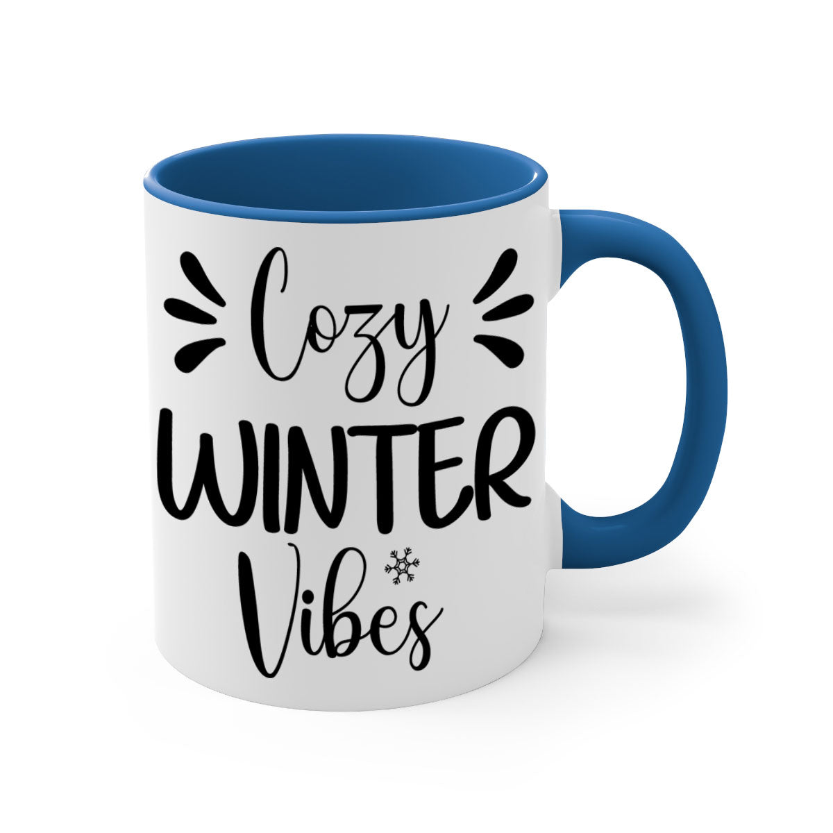 Cozy Winter Vibes76# Mug featuring a two-tone design with a colored handle and glossy finish, available in multiple colors.