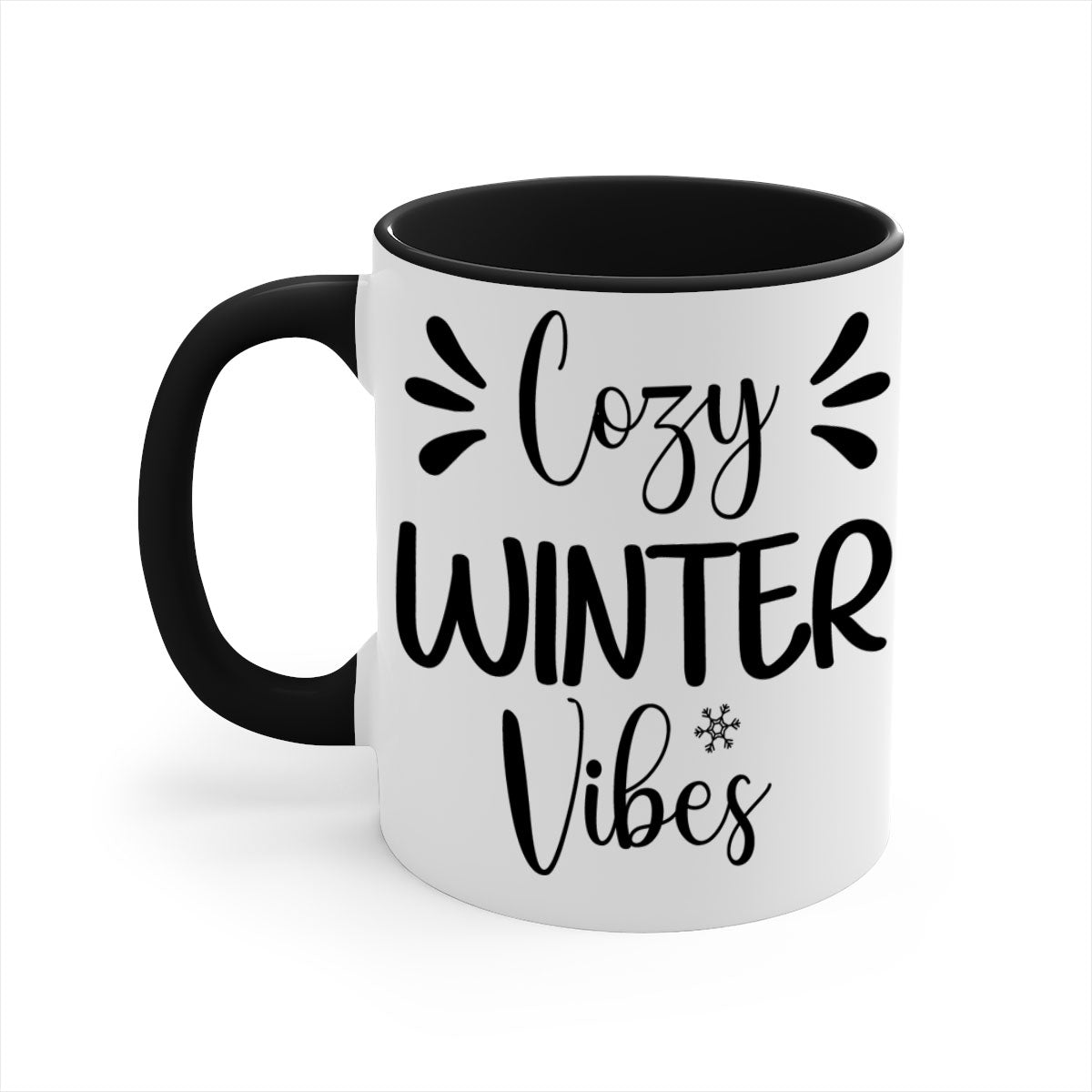 Cozy Winter Vibes76# Mug featuring a two-tone design with a colored handle and glossy finish, available in multiple colors.