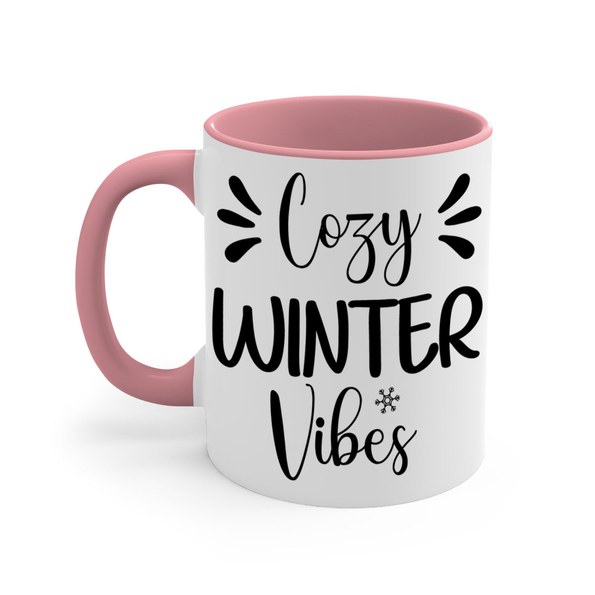 Cozy Winter Vibes76# Mug featuring a two-tone design with a colored handle and glossy finish, available in multiple colors.