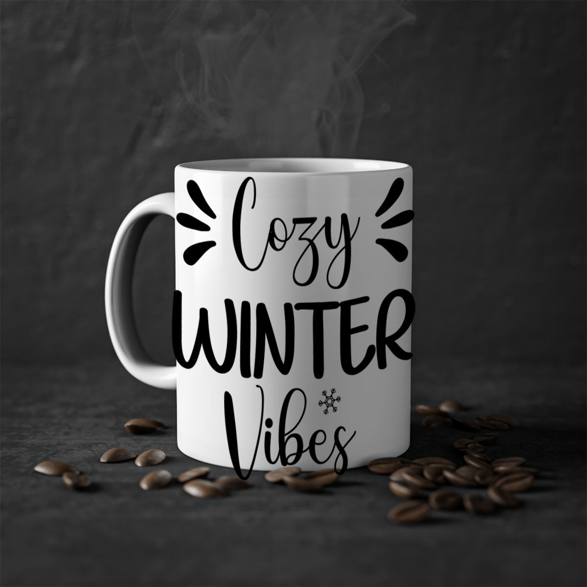 Cozy Winter Vibes76# Mug featuring a two-tone design with a colored handle and glossy finish, available in multiple colors.