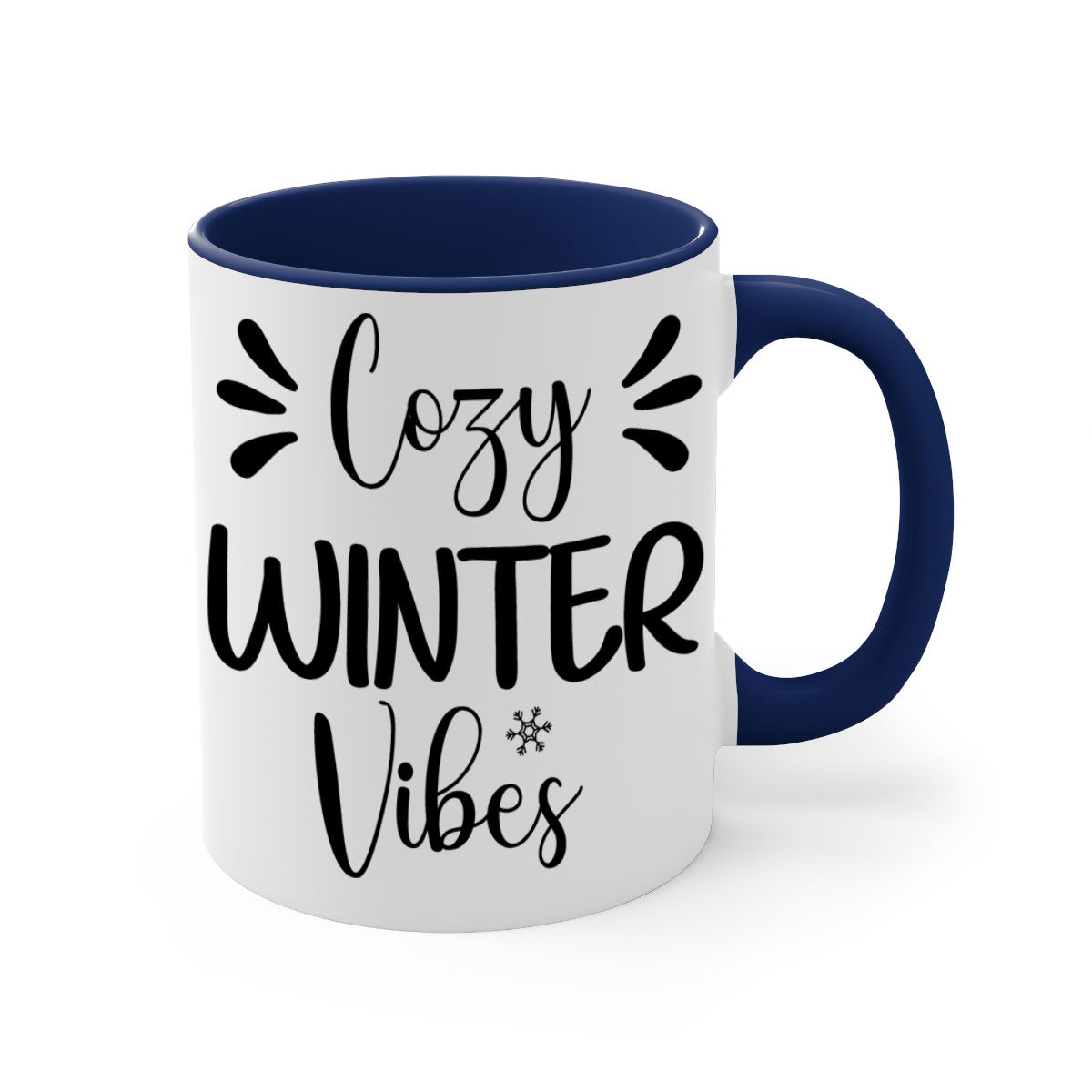 Cozy Winter Vibes76# Mug featuring a two-tone design with a colored handle and glossy finish, available in multiple colors.