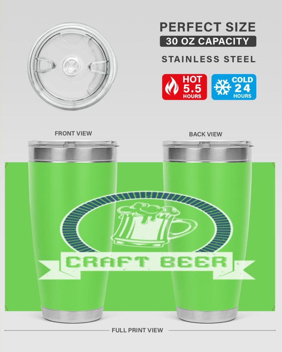 Craft Beer 95# 20oz Tumbler made of stainless steel with copper lining, featuring a drink-thru lid, perfect for keeping beverages hot or cold.