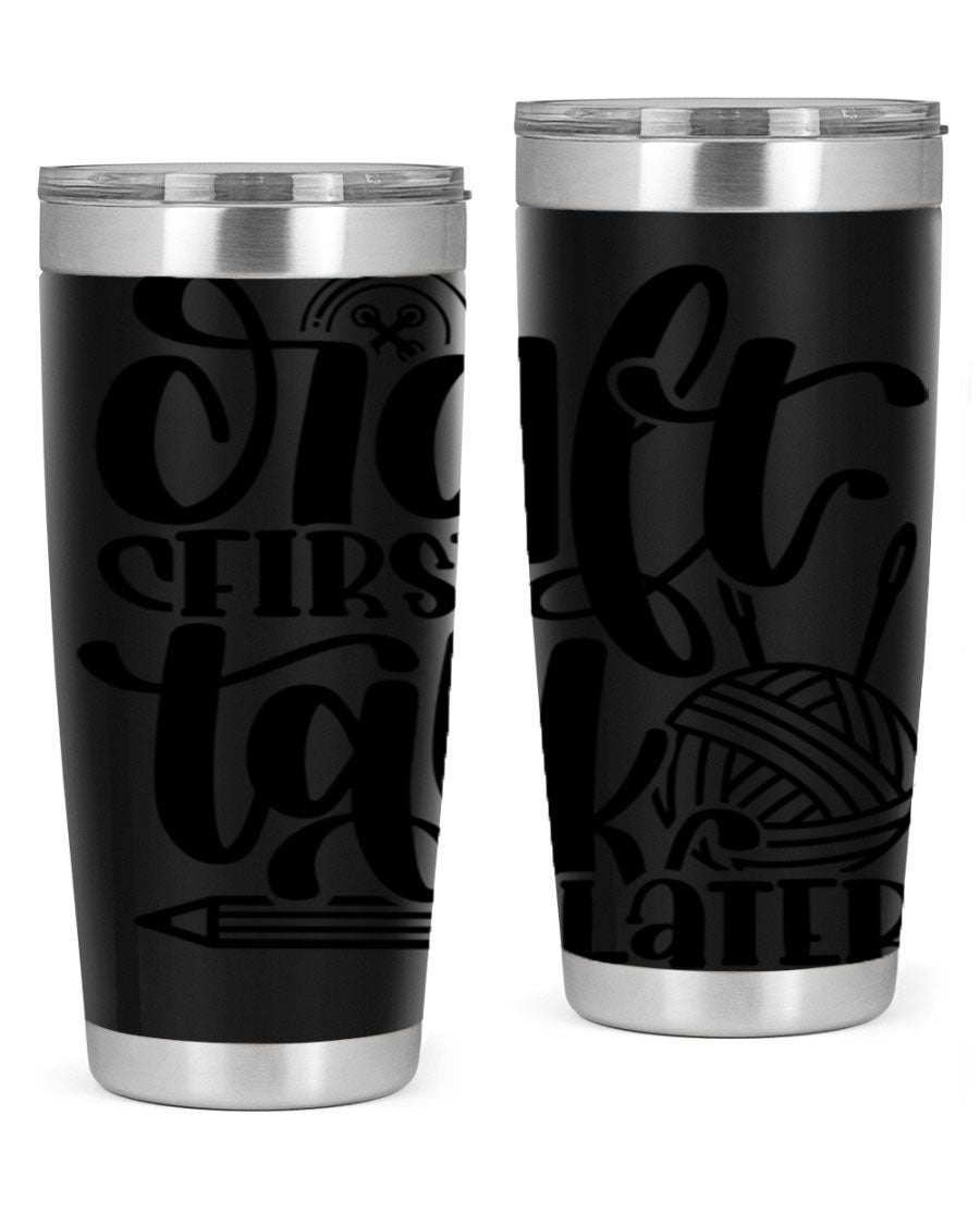 Craft First Talk Later 40# Tumbler in stainless steel with a sleek design, perfect for hot and cold beverages.