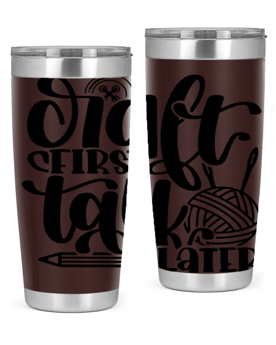 Craft First Talk Later 40# Tumbler in stainless steel with a sleek design, perfect for hot and cold beverages.