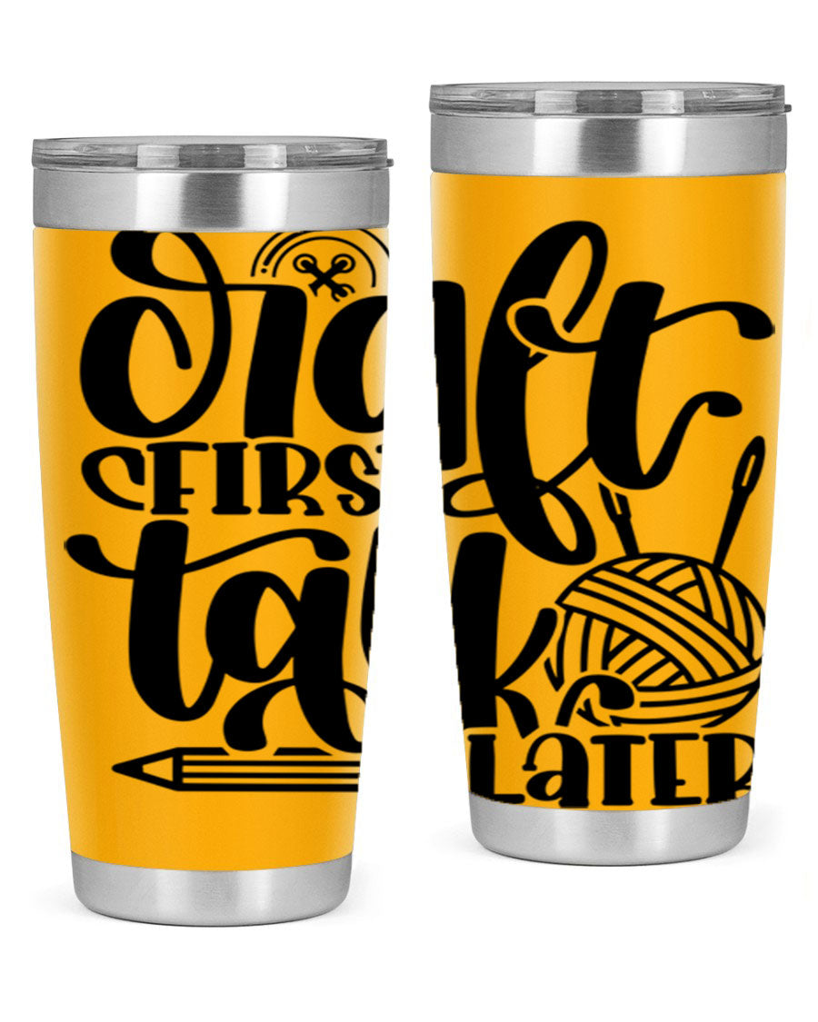 Craft First Talk Later 40# Tumbler in stainless steel with a sleek design, perfect for hot and cold beverages.