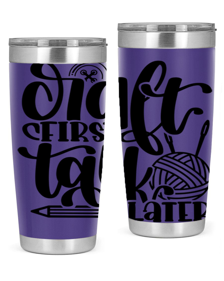 Craft First Talk Later 40# Tumbler in stainless steel with a sleek design, perfect for hot and cold beverages.