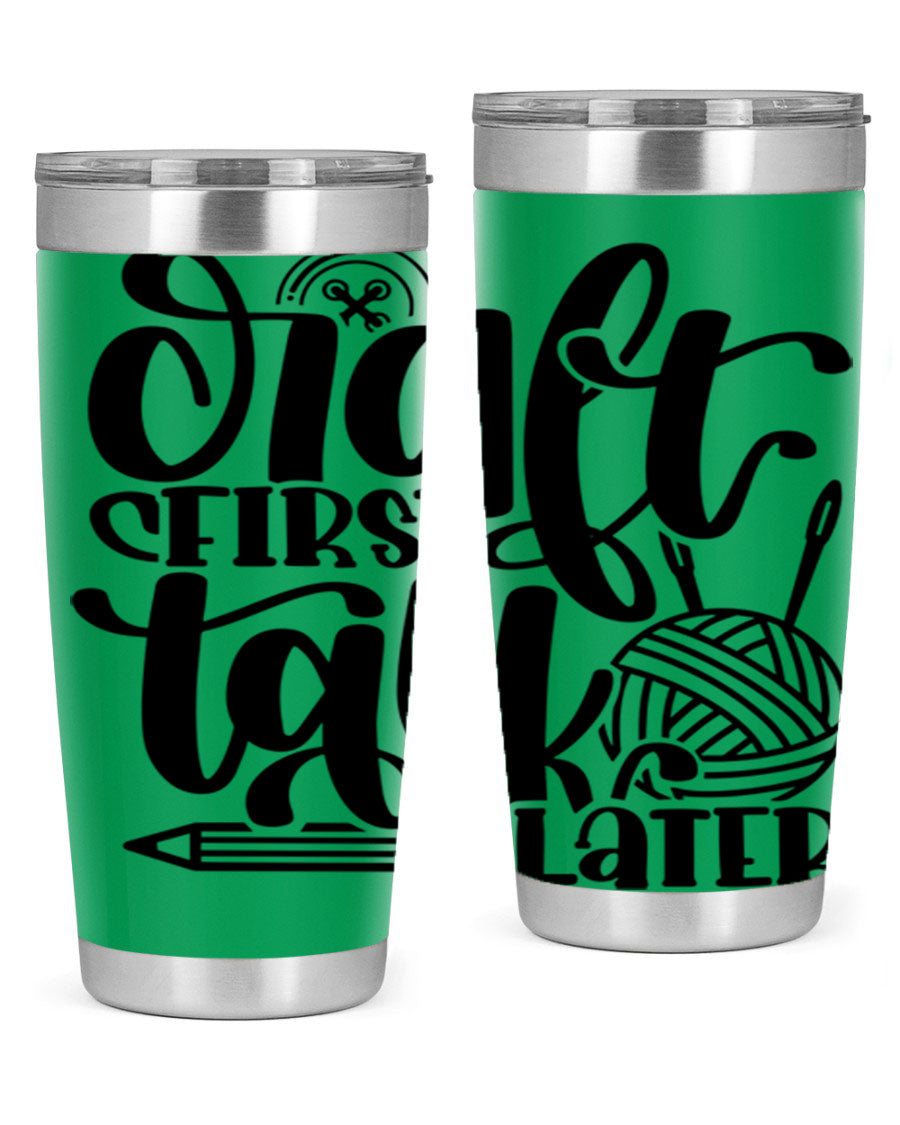 Craft First Talk Later 40# Tumbler in stainless steel with a sleek design, perfect for hot and cold beverages.