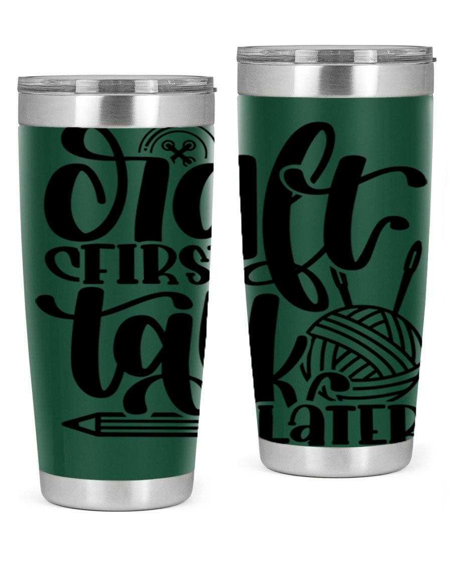Craft First Talk Later 40# Tumbler in stainless steel with a sleek design, perfect for hot and cold beverages.