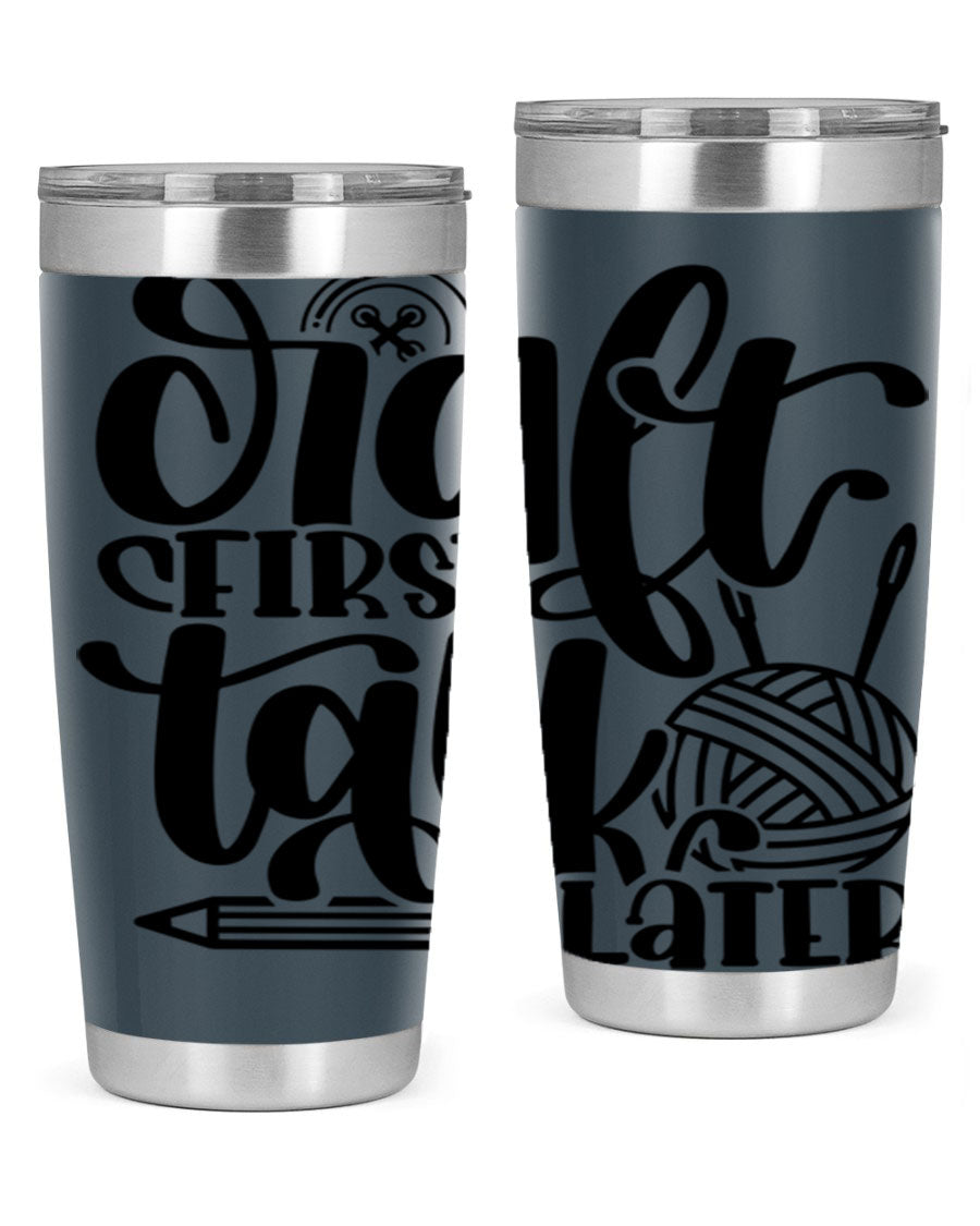 Craft First Talk Later 40# Tumbler in stainless steel with a sleek design, perfect for hot and cold beverages.