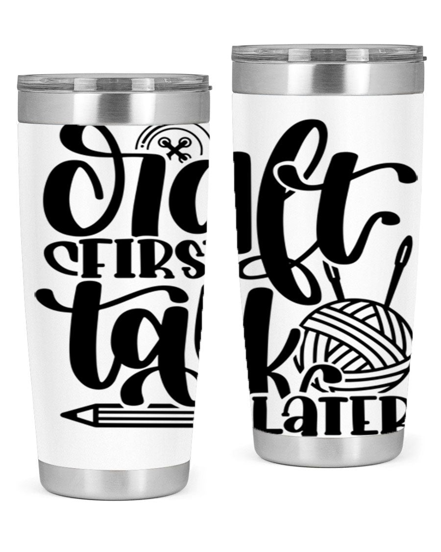Craft First Talk Later 40# Tumbler in stainless steel with a sleek design, perfect for hot and cold beverages.