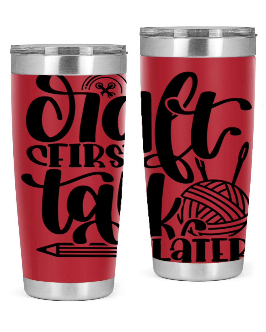 Craft First Talk Later 40# Tumbler in stainless steel with a sleek design, perfect for hot and cold beverages.