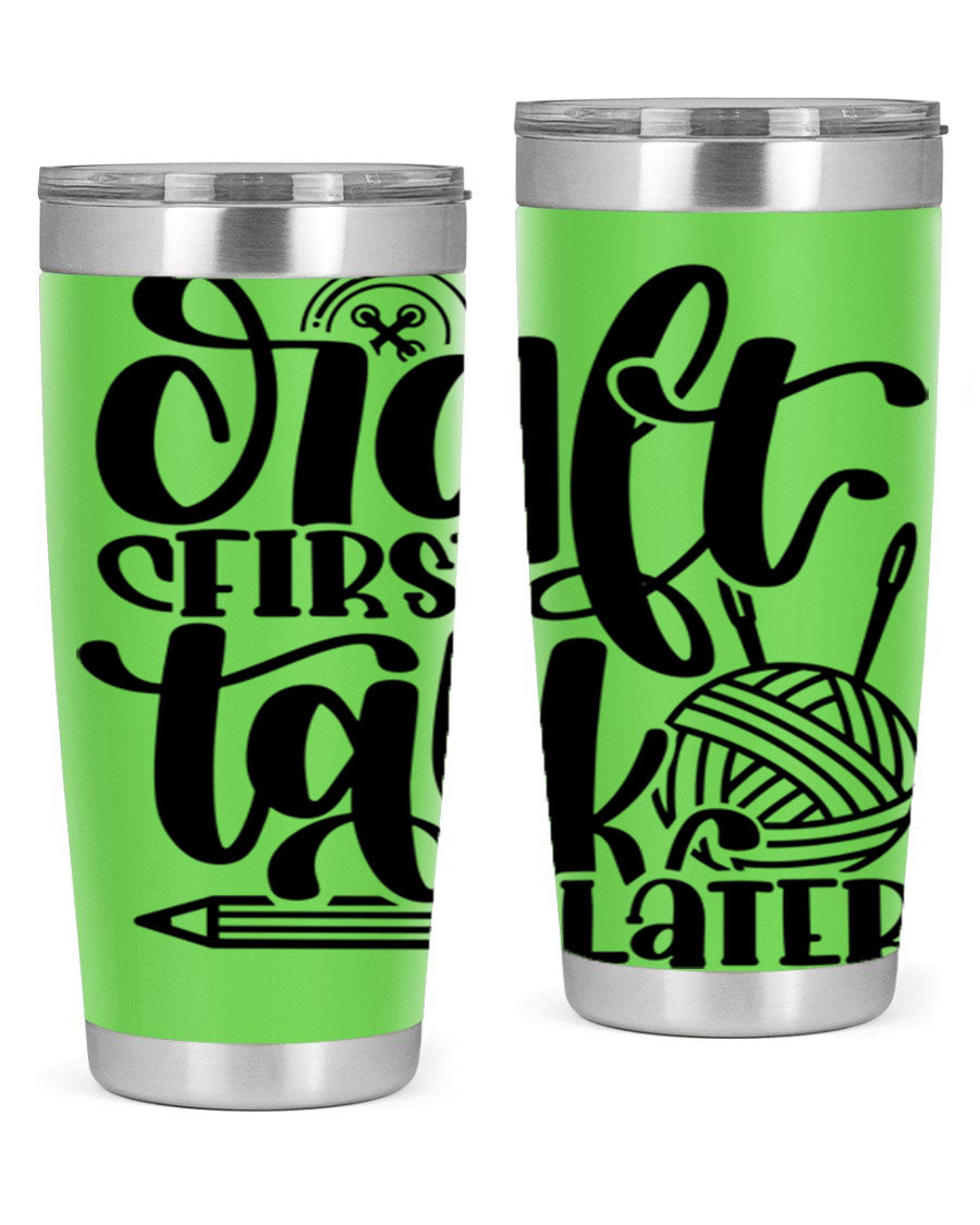 Craft First Talk Later 40# Tumbler in stainless steel with a sleek design, perfect for hot and cold beverages.