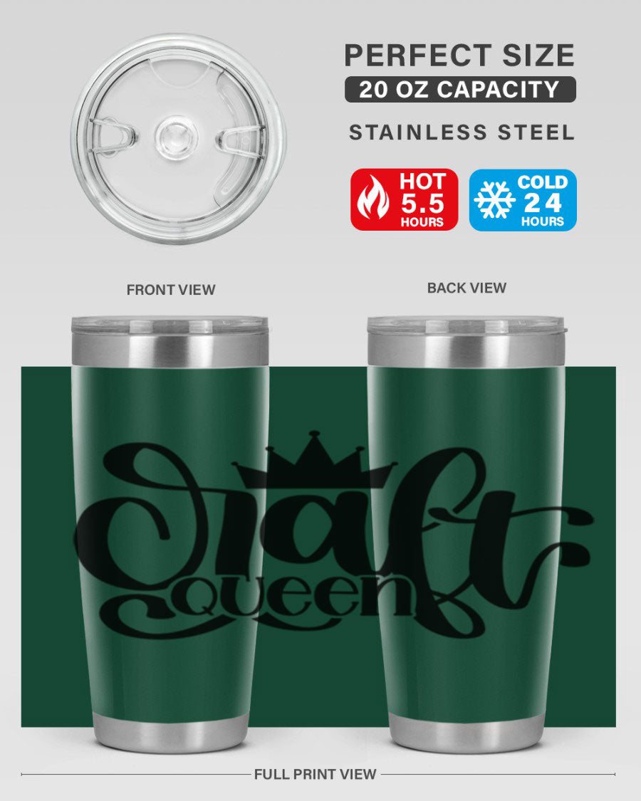 Craft Queen 37# Tumbler, a stylish 20oz double wall vacuum stainless steel tumbler with a press-in lid, perfect for hot and cold beverages.