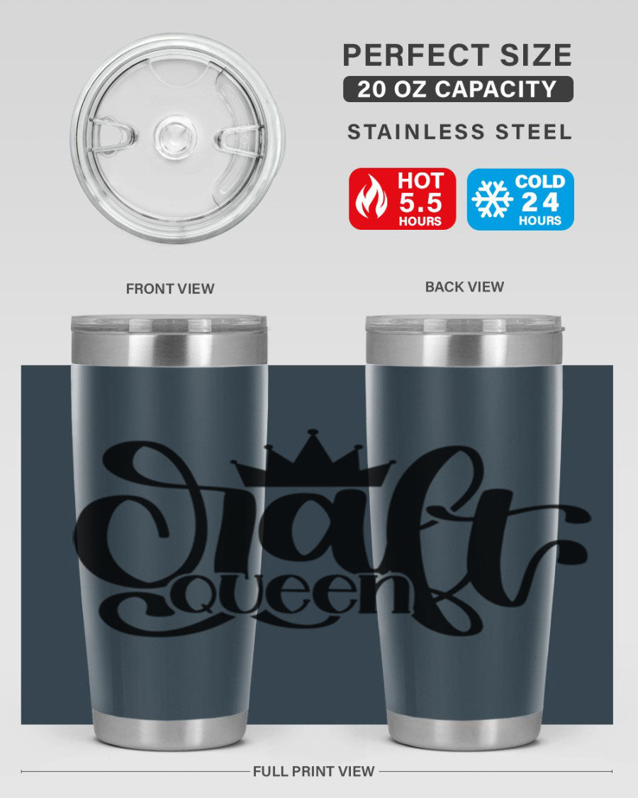 Craft Queen 37# Tumbler, a stylish 20oz double wall vacuum stainless steel tumbler with a press-in lid, perfect for hot and cold beverages.