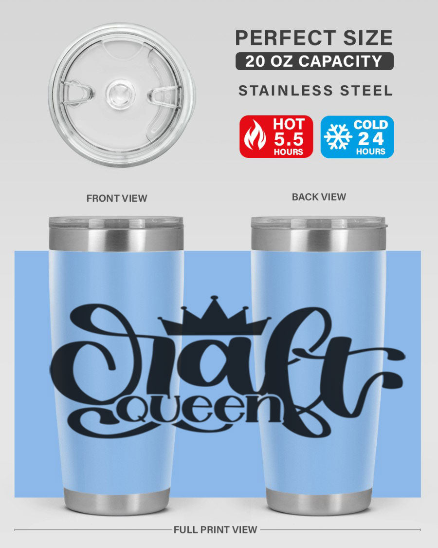 Craft Queen 37# Tumbler, a stylish 20oz double wall vacuum stainless steel tumbler with a press-in lid, perfect for hot and cold beverages.