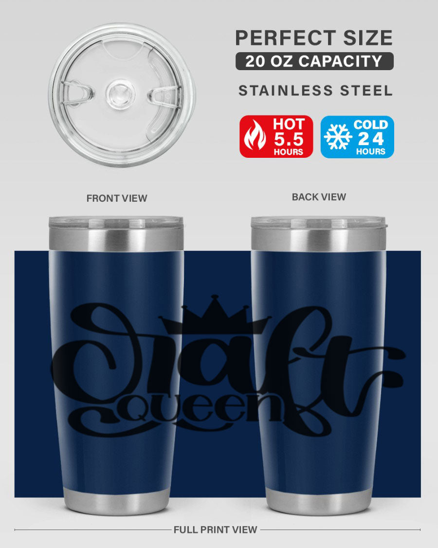 Craft Queen 37# Tumbler, a stylish 20oz double wall vacuum stainless steel tumbler with a press-in lid, perfect for hot and cold beverages.