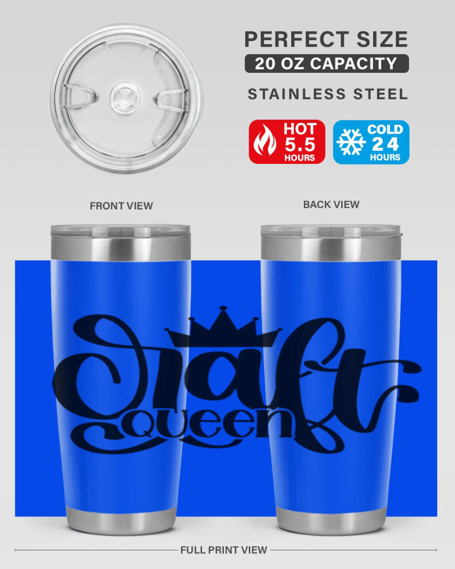 Craft Queen 37# Tumbler, a stylish 20oz double wall vacuum stainless steel tumbler with a press-in lid, perfect for hot and cold beverages.