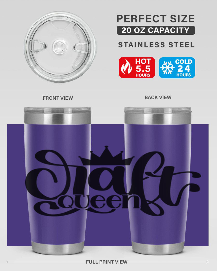 Craft Queen 37# Tumbler, a stylish 20oz double wall vacuum stainless steel tumbler with a press-in lid, perfect for hot and cold beverages.