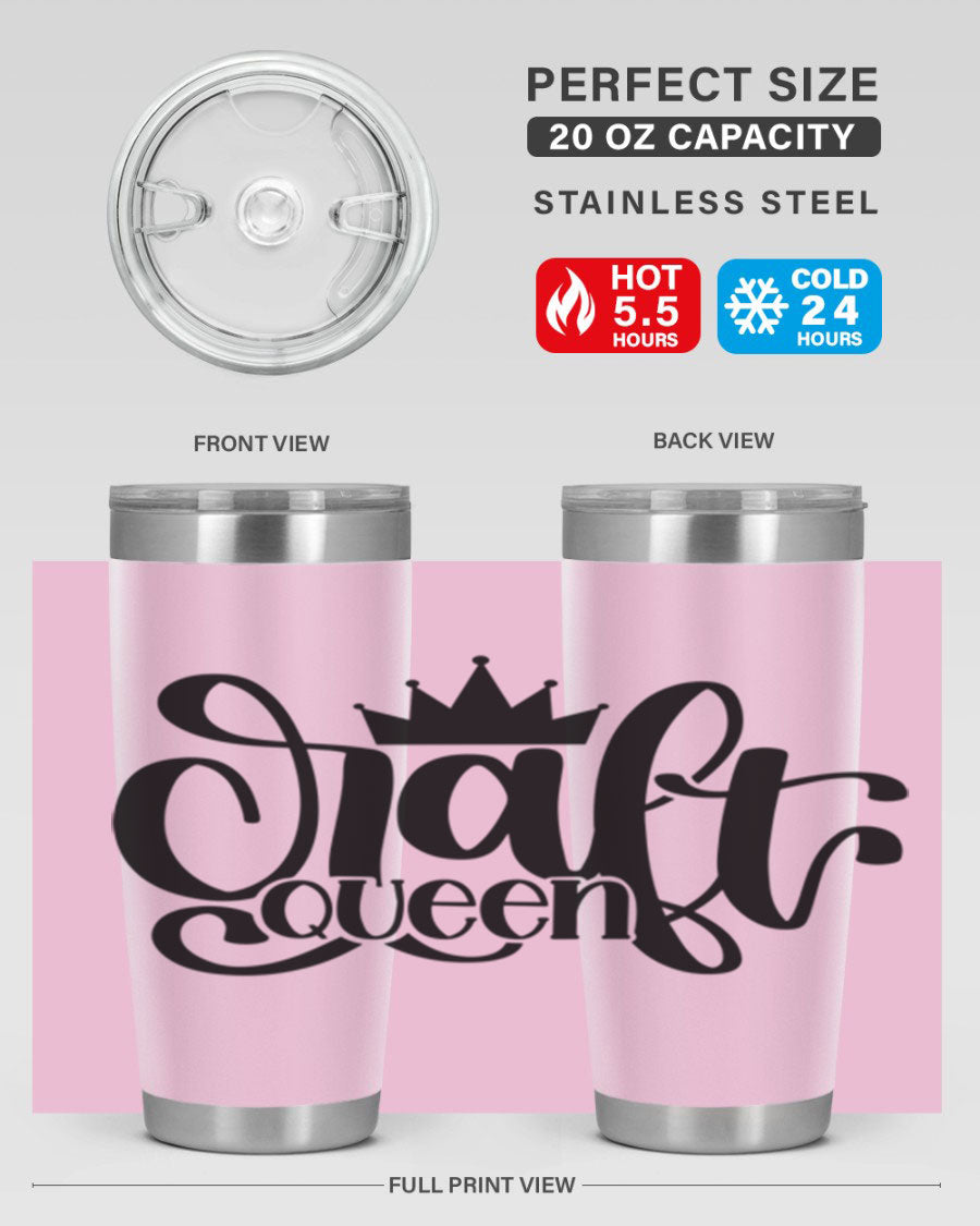 Craft Queen 37# Tumbler, a stylish 20oz double wall vacuum stainless steel tumbler with a press-in lid, perfect for hot and cold beverages.
