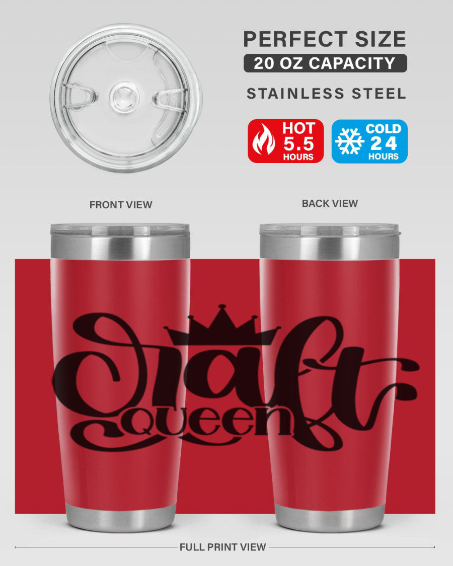 Craft Queen 37# Tumbler, a stylish 20oz double wall vacuum stainless steel tumbler with a press-in lid, perfect for hot and cold beverages.
