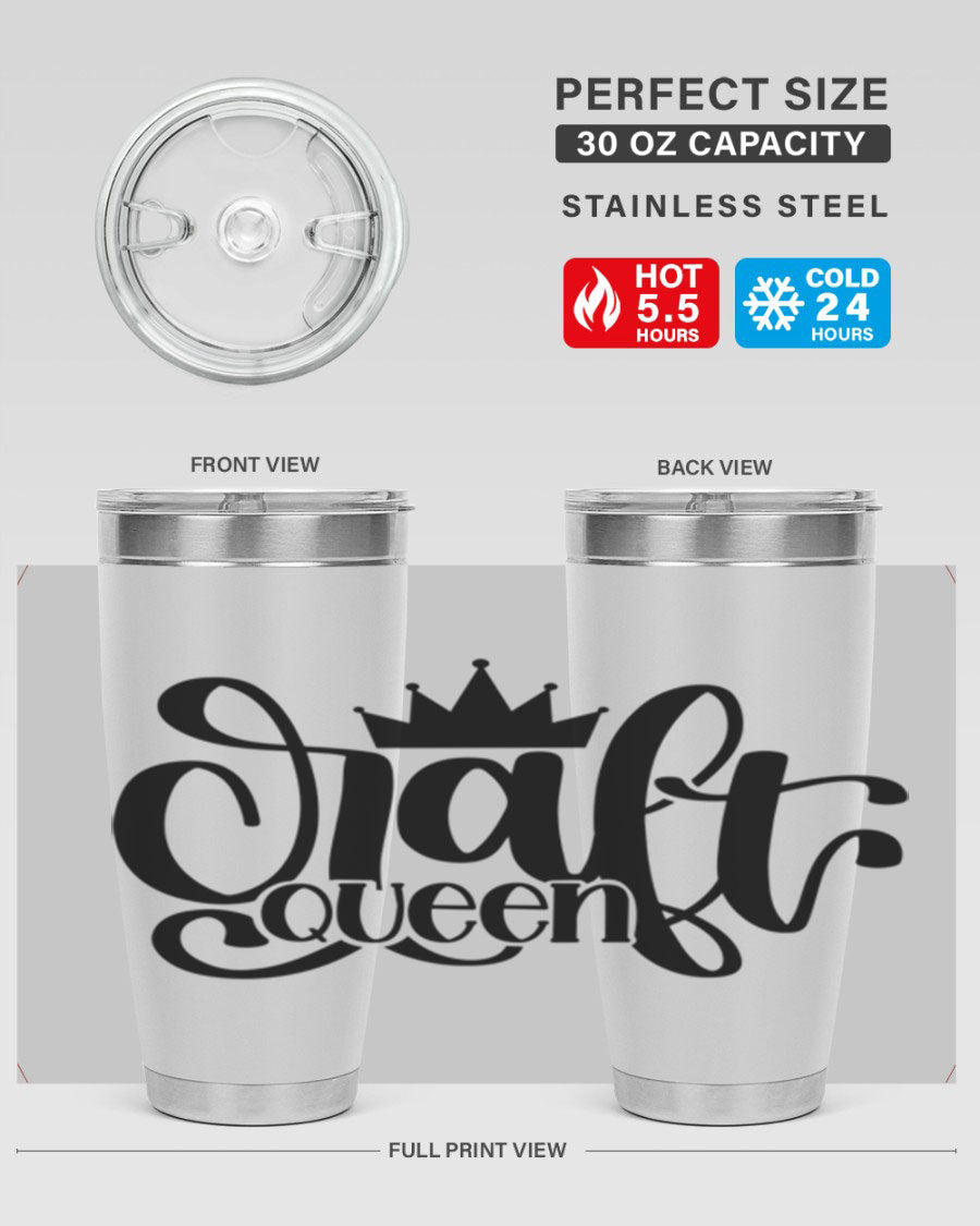 Craft Queen 37# Tumbler, a stylish 20oz double wall vacuum stainless steel tumbler with a press-in lid, perfect for hot and cold beverages.