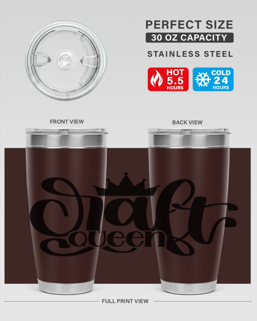 Craft Queen 37# Tumbler, a stylish 20oz double wall vacuum stainless steel tumbler with a press-in lid, perfect for hot and cold beverages.