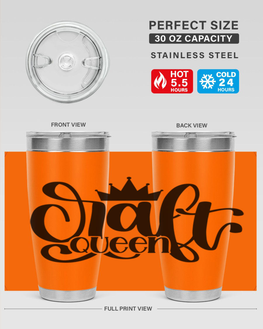 Craft Queen 37# Tumbler, a stylish 20oz double wall vacuum stainless steel tumbler with a press-in lid, perfect for hot and cold beverages.