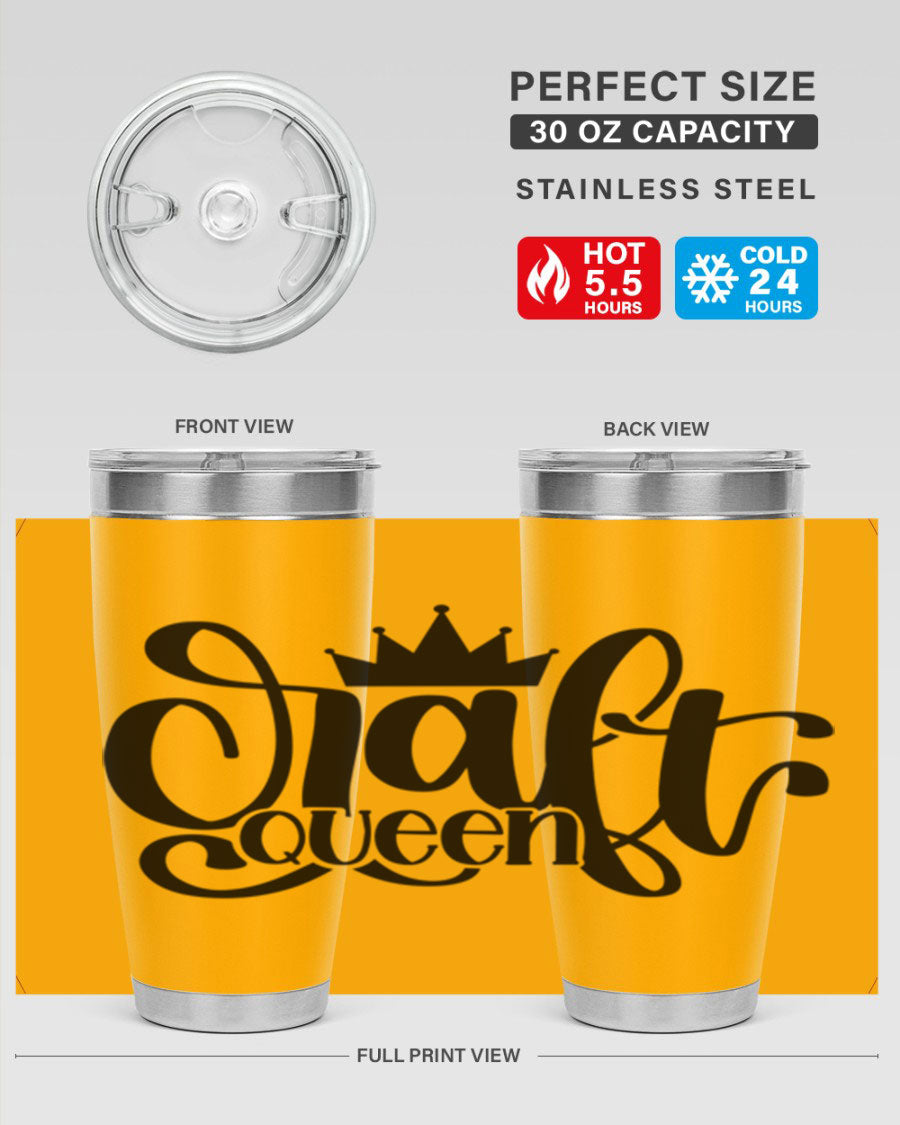 Craft Queen 37# Tumbler, a stylish 20oz double wall vacuum stainless steel tumbler with a press-in lid, perfect for hot and cold beverages.