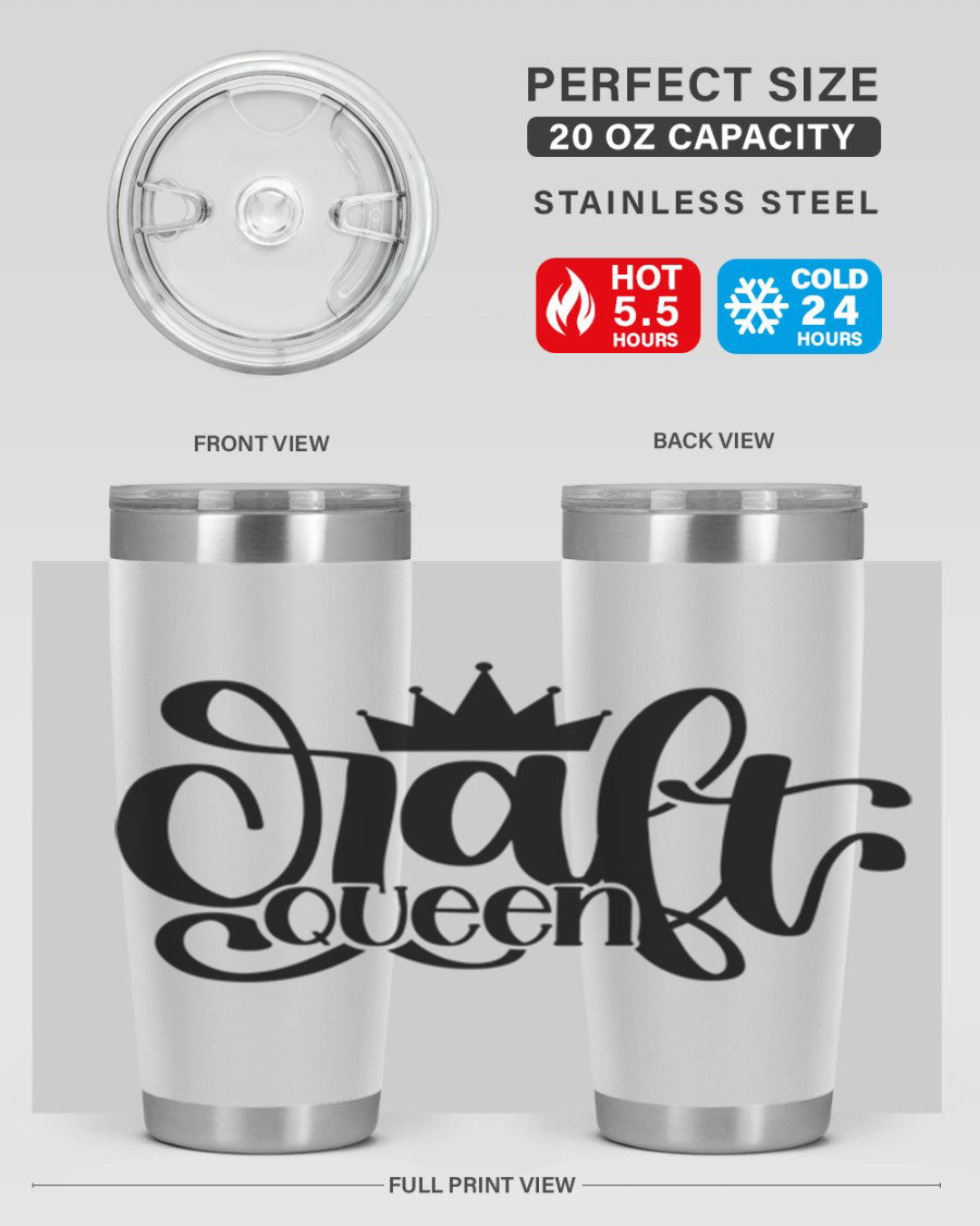 Craft Queen 37# Tumbler, a stylish 20oz double wall vacuum stainless steel tumbler with a press-in lid, perfect for hot and cold beverages.