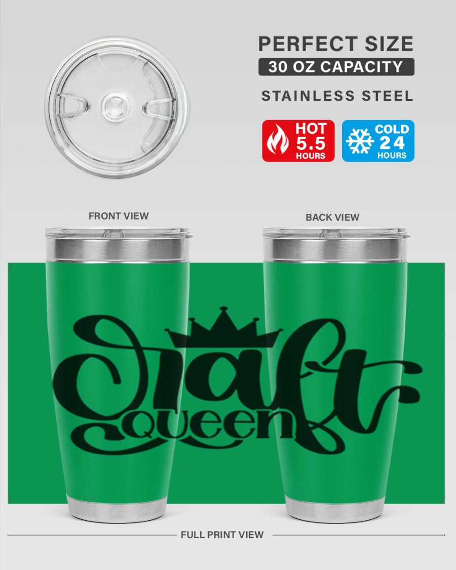 Craft Queen 37# Tumbler, a stylish 20oz double wall vacuum stainless steel tumbler with a press-in lid, perfect for hot and cold beverages.