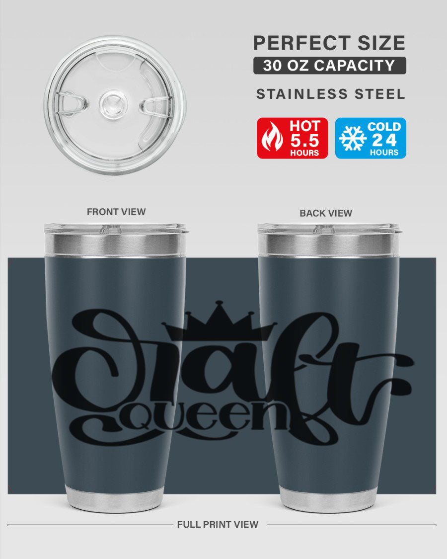 Craft Queen 37# Tumbler, a stylish 20oz double wall vacuum stainless steel tumbler with a press-in lid, perfect for hot and cold beverages.