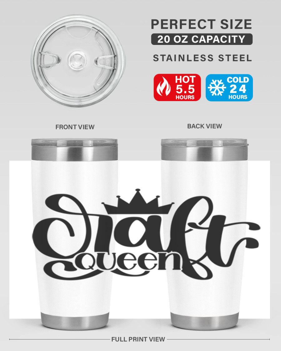 Craft Queen 37# Tumbler, a stylish 20oz double wall vacuum stainless steel tumbler with a press-in lid, perfect for hot and cold beverages.