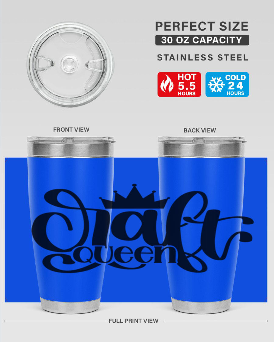 Craft Queen 37# Tumbler, a stylish 20oz double wall vacuum stainless steel tumbler with a press-in lid, perfect for hot and cold beverages.