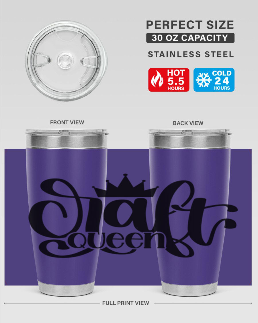 Craft Queen 37# Tumbler, a stylish 20oz double wall vacuum stainless steel tumbler with a press-in lid, perfect for hot and cold beverages.
