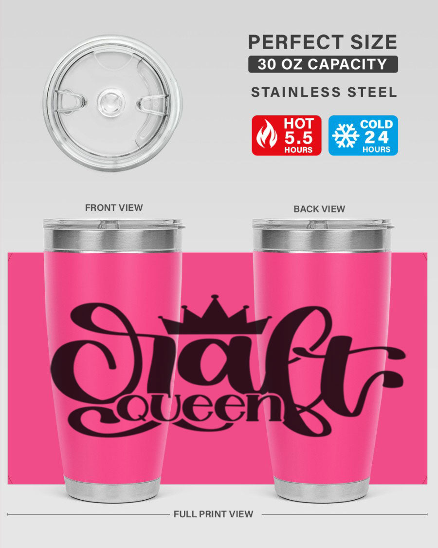 Craft Queen 37# Tumbler, a stylish 20oz double wall vacuum stainless steel tumbler with a press-in lid, perfect for hot and cold beverages.