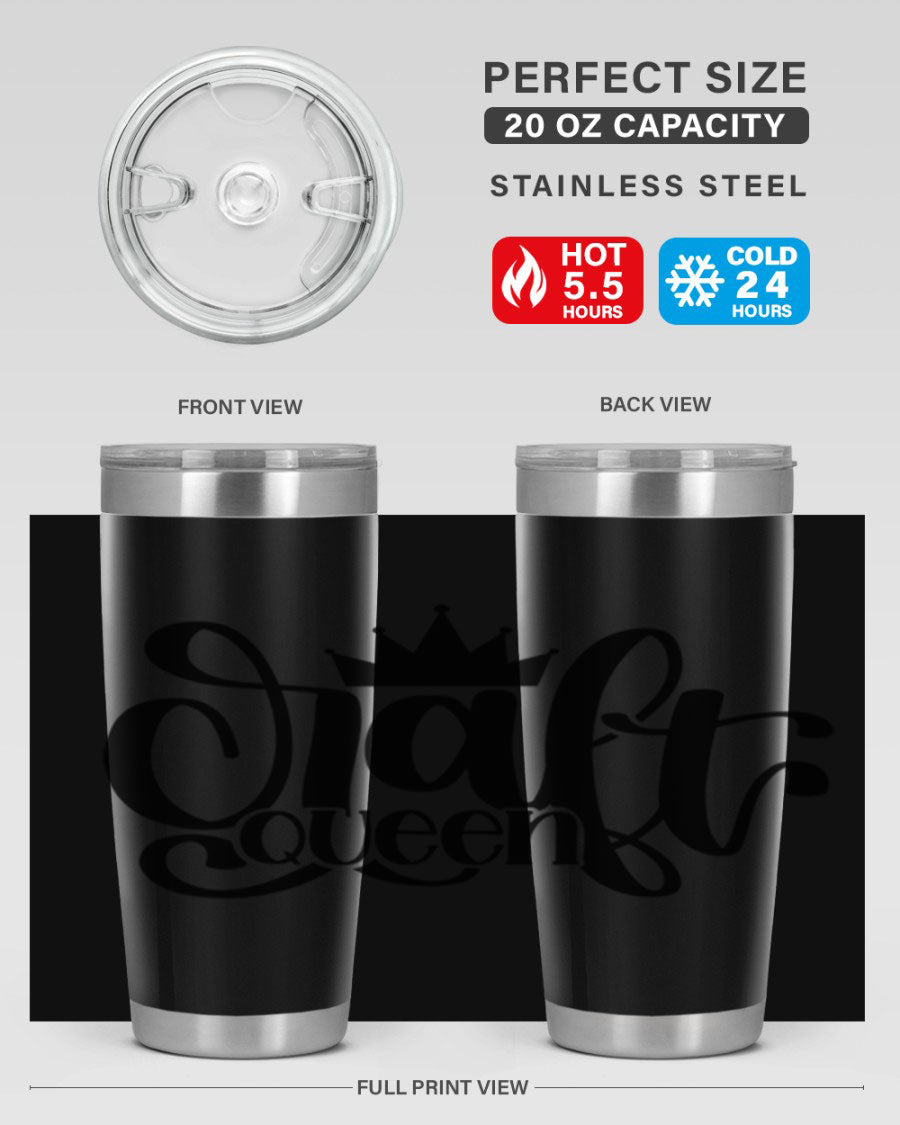 Craft Queen 37# Tumbler, a stylish 20oz double wall vacuum stainless steel tumbler with a press-in lid, perfect for hot and cold beverages.