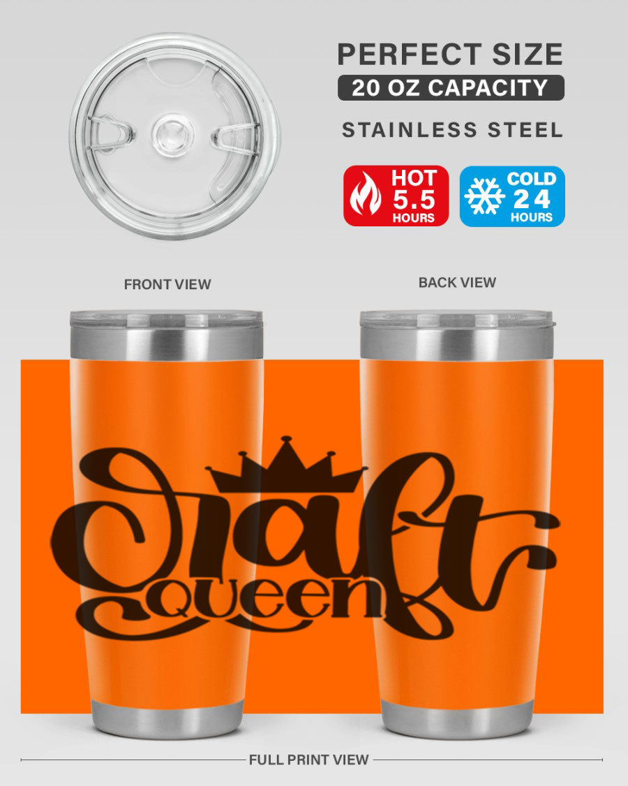 Craft Queen 37# Tumbler, a stylish 20oz double wall vacuum stainless steel tumbler with a press-in lid, perfect for hot and cold beverages.