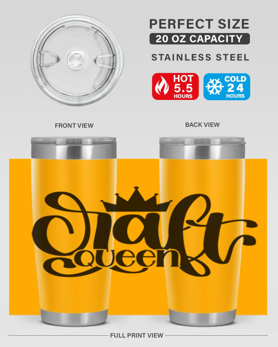 Craft Queen 37# Tumbler, a stylish 20oz double wall vacuum stainless steel tumbler with a press-in lid, perfect for hot and cold beverages.