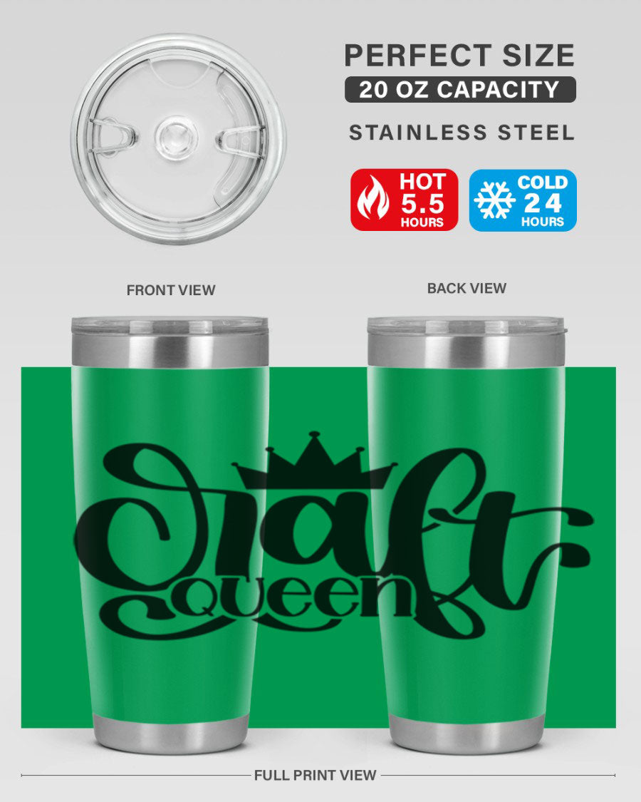 Craft Queen 37# Tumbler, a stylish 20oz double wall vacuum stainless steel tumbler with a press-in lid, perfect for hot and cold beverages.