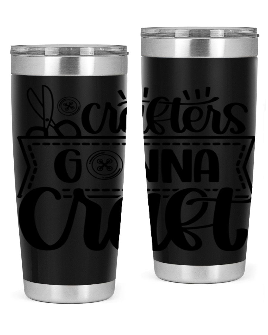 Crafters Gonna Craft 36# Tumbler in stainless steel with a vibrant design, showcasing its double wall vacuum insulation and drink-thru lid.