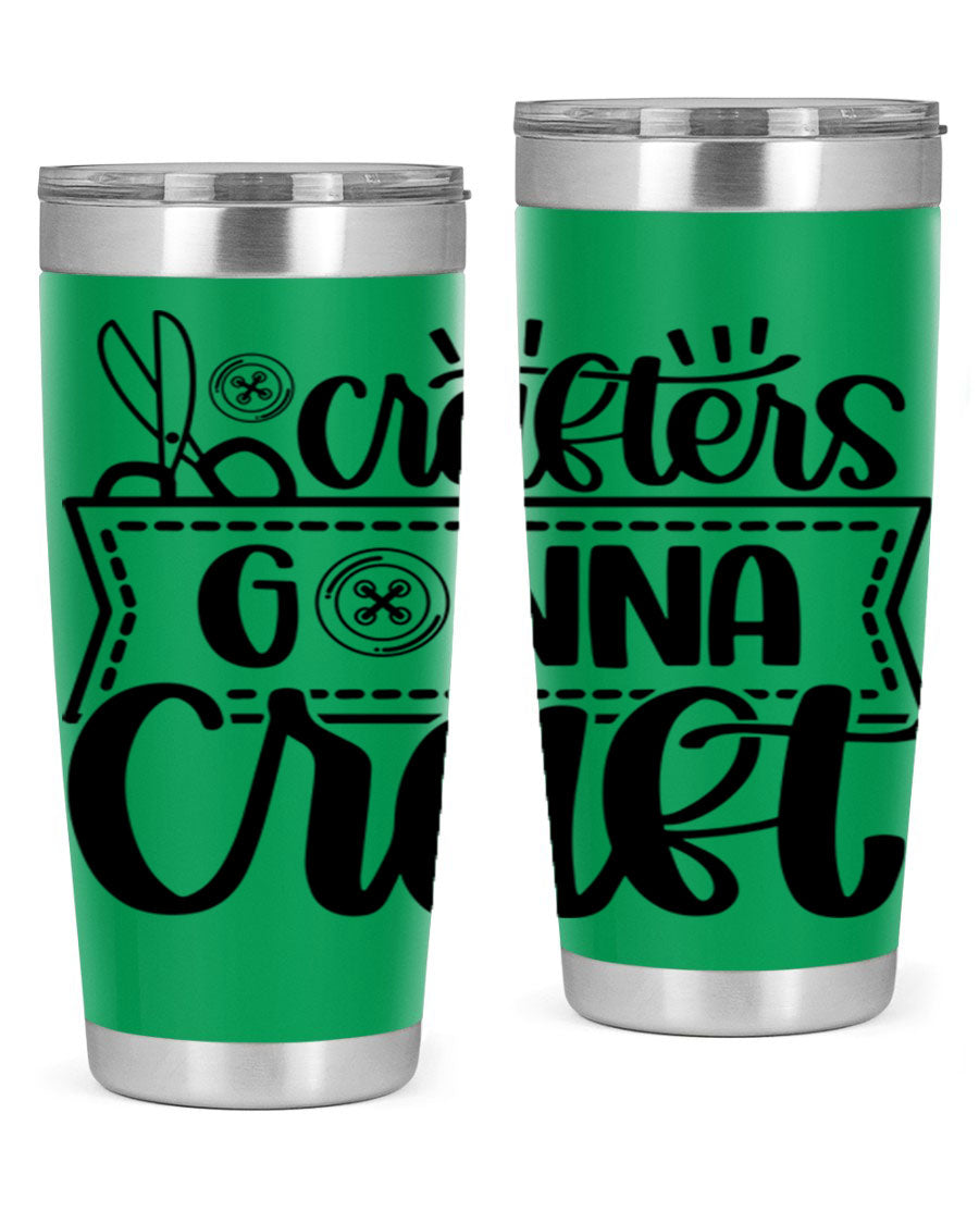 Crafters Gonna Craft 36# Tumbler in stainless steel with a vibrant design, showcasing its double wall vacuum insulation and drink-thru lid.