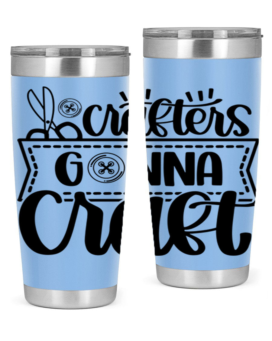 Crafters Gonna Craft 36# Tumbler in stainless steel with a vibrant design, showcasing its double wall vacuum insulation and drink-thru lid.