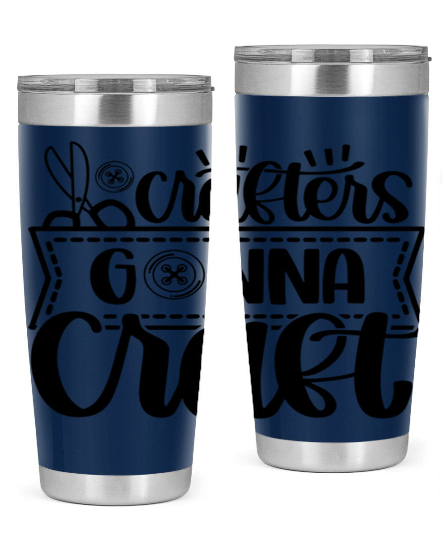Crafters Gonna Craft 36# Tumbler in stainless steel with a vibrant design, showcasing its double wall vacuum insulation and drink-thru lid.