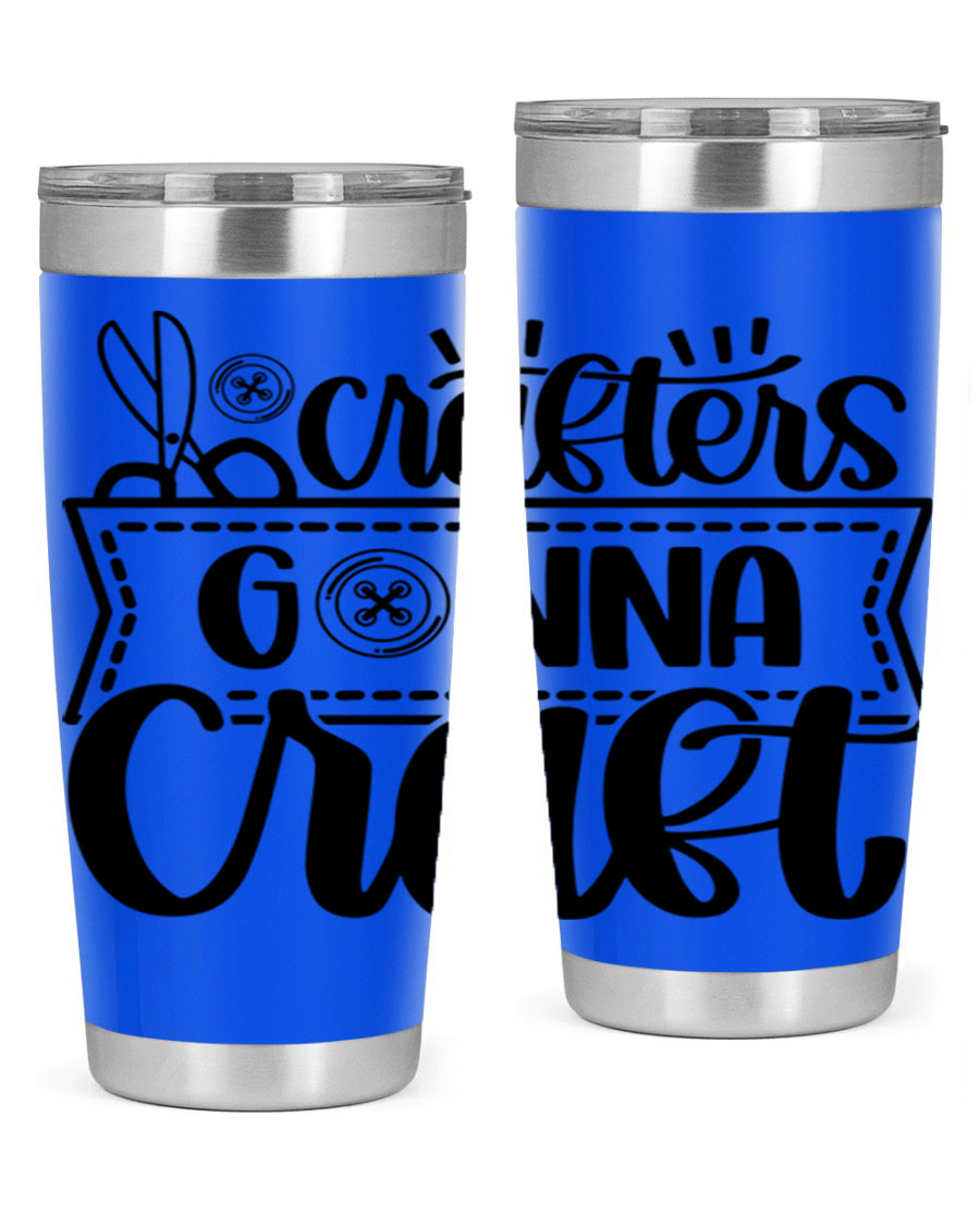 Crafters Gonna Craft 36# Tumbler in stainless steel with a vibrant design, showcasing its double wall vacuum insulation and drink-thru lid.