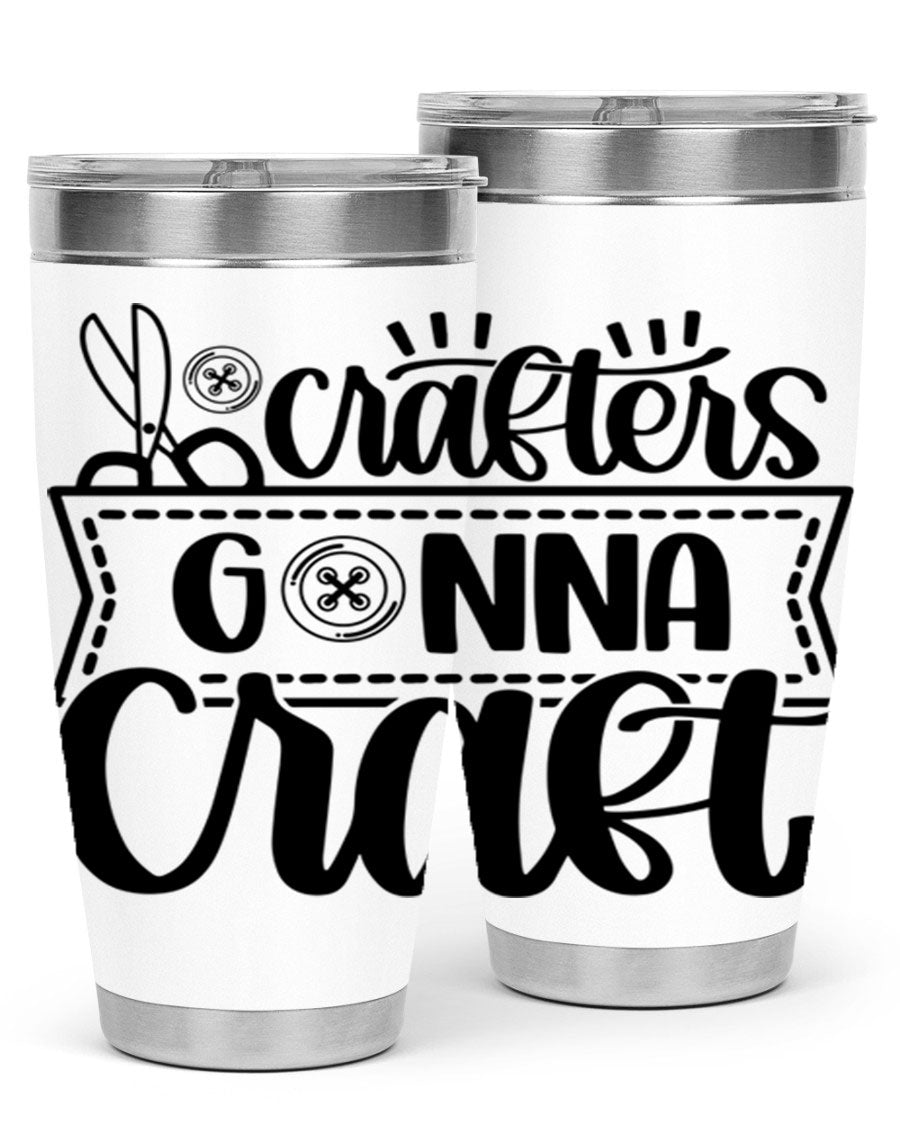 Crafters Gonna Craft 36# Tumbler in stainless steel with a vibrant design, showcasing its double wall vacuum insulation and drink-thru lid.