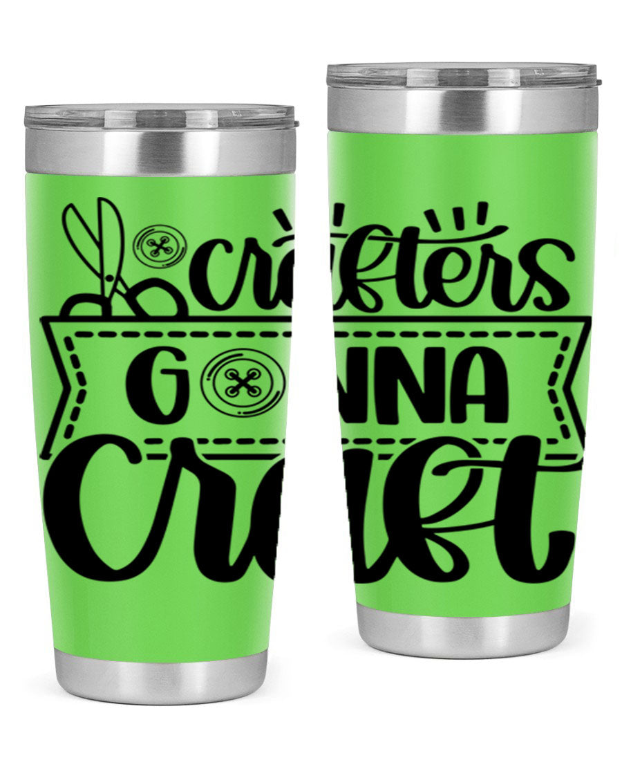 Crafters Gonna Craft 36# Tumbler in stainless steel with a vibrant design, showcasing its double wall vacuum insulation and drink-thru lid.