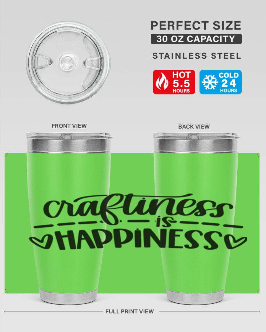 Craftiness Is Happiness 35# Tumbler, a 20oz double wall vacuum stainless steel tumbler with a copper lining and a drink-thru lid.