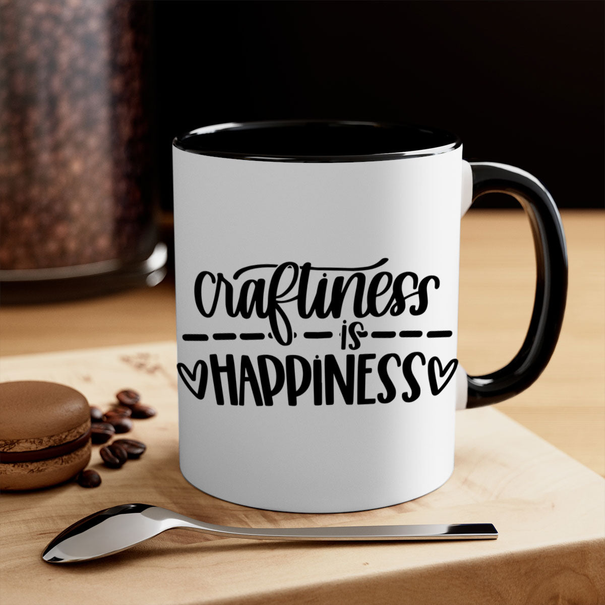 Craftiness Is Happiness 35# Mug featuring a glossy finish, colored handle, and interior, available in five vibrant colors.