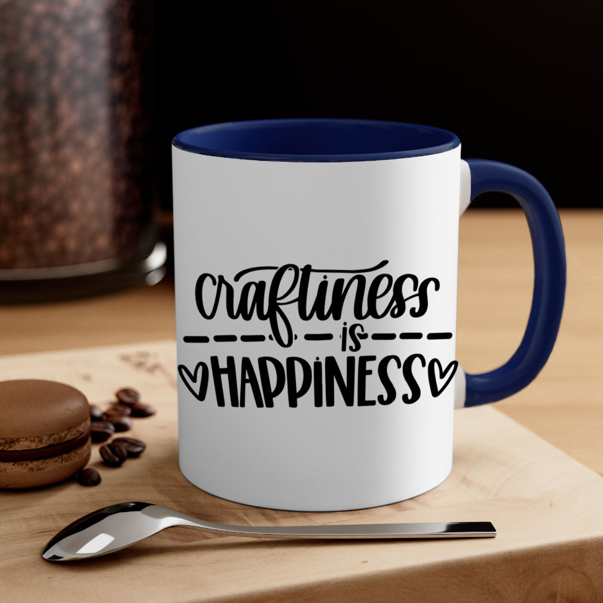Craftiness Is Happiness 35# Mug featuring a glossy finish, colored handle, and interior, available in five vibrant colors.